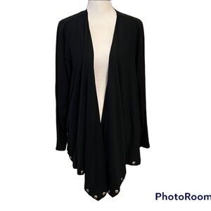 Risky flowy bejeweled open front cardigan